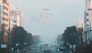 Himeji Castle covered in fog