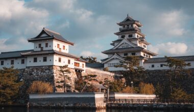 Imabari Castle. Known as one of the three great water castles. The moat gets its water from the sea and you often find fish swimming there