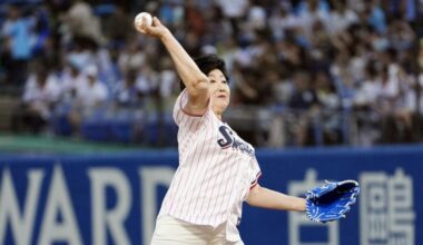 Tokyo Gov. Yuriko Koike fractured her knee during a ceremonial first pitch at a pro baseball game