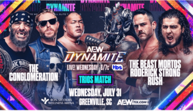 Tomohiro Ishii teams with The Conglomeration's Mark Briscoe & Orange Cassidy (also members of CHAOS) vs. Roderick Strong, RUSH, and The Beast Mortos tomorrow night on AEW Dynamite!