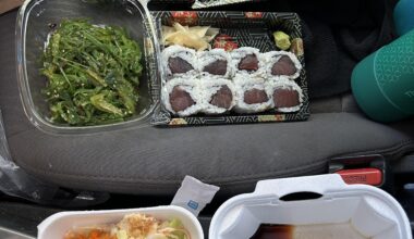 Lunch break spread in the car