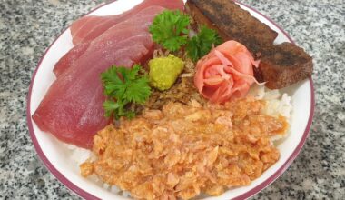 Made a Tuna Donburi with 3 Types of Tuna Preparation : Sashimi, Grilled and Corned