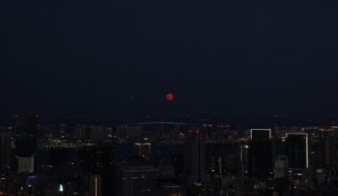 Red moon over Tokyo