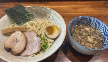 Chicken, pork and niboshi tsukemen with seabura.