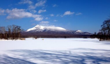 Onuma Lake in Onuma Hokkaido. Frozen over and covered in Snow.