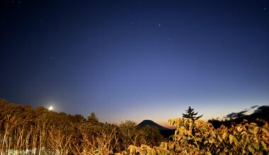 Crescent moon, Mount Yotei from Nakayama Toge, Hokkaido