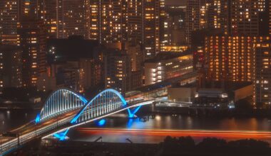 Night view of the Tsukiji bridge, seen from the Royal Park Shiodome Hotel