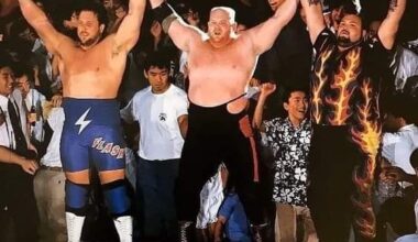 Scott Norton, Vader, and Bam Bam Bigelow posing after a victory. The ultimate hoss trio.