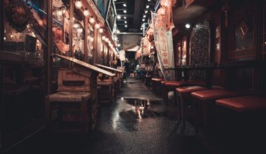 Shimbashi -restaurants under the railway tracks on a rainy day