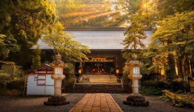 Sun bursting through the trees at the Asama Shrine, Kawaguchiko [OC]