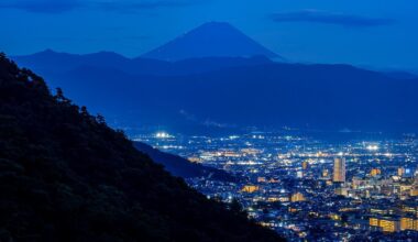 Fuji over the Kofu basin- so clear you can see the hiking trail lights, 25 mi away