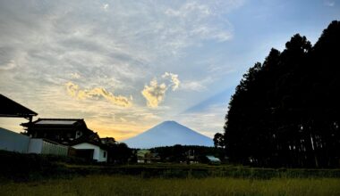 Fujiyama casting a shadow as the sun sets. Gotemba.