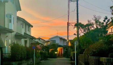 Cosy street at sunset in a suburb of Yokohama.