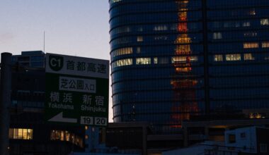 Reflection of Tokyo Tower at dusk