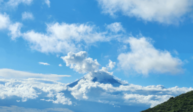 Mt. Fuji just hidden behind the clouds