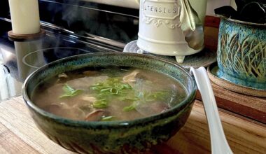 Chilly day called for some homemade miso soup with mushrooms and chicken.