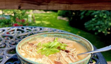 Beautiful day today. Miso soup with shiitake mushrooms over chicken and rice.