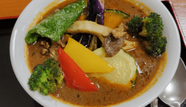 Very colorful soup curry in Hokkaido