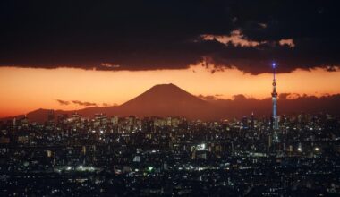 Mt. Fuji as seen from Tokyo at Sunset