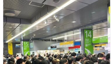 Photos of Shibuya station this morning after a major commuter line had to be stopped due to a "personal injury accident"