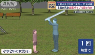 Ibaraki man, Kotaro NAGAI (22), accused of assaulting an 8 year-old school girl by striking her on the head with a 1-meter long metal pipe while she was playing in a park.