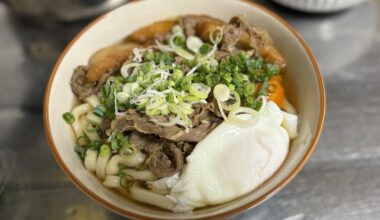 Made some beef nikomi udon with fish cake-egg was an afterthought so I cheated by doing a quick poach on it