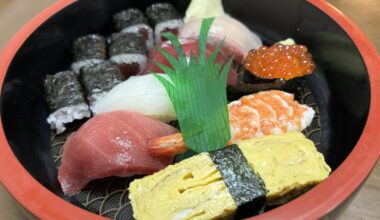 Sushi takeout in the traditional serving trays